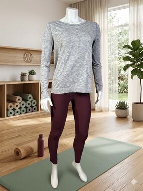Lululemon Swiftly Breathe Long Sleeve Heathered Slate/White Size 10